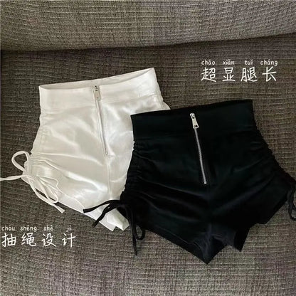 High Waist Shirring Black Bodycon Shorts Female Summer All-match Pleated Elasticity Elastic Waist Straight Women Slim Trousers