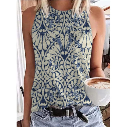 Ethnic Style Paisley 3D Print Tank Tops Women Retro Streetwear Y2k Oversized O-Neck Vest Off Shoulder Sleeveless Woman Camisole FKF66F20231414D