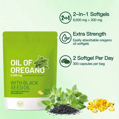 300 Capsules Oil Of Oregano with Black Seed Oil - Natural Antioxidants for Fitness Nutritional Support - Highly Effective - Badiee Stylez