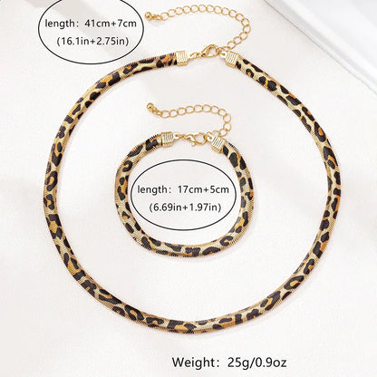 2PCS Leopard Print Snake Chain Bracelet Necklace Set For Women Fashion Jewelry Daily Wear Accessories Trendy New Styles Gifts Badiee Stylez