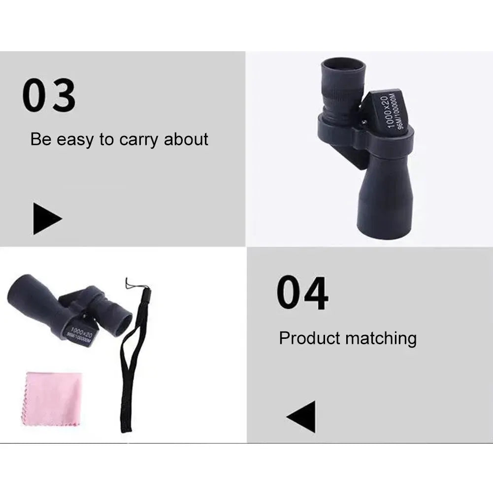Portable Mini Pocket Monocular Telescope 1000x20 High Magnification Zoom For Outdoor Fishing Hunting Camping Observation Device