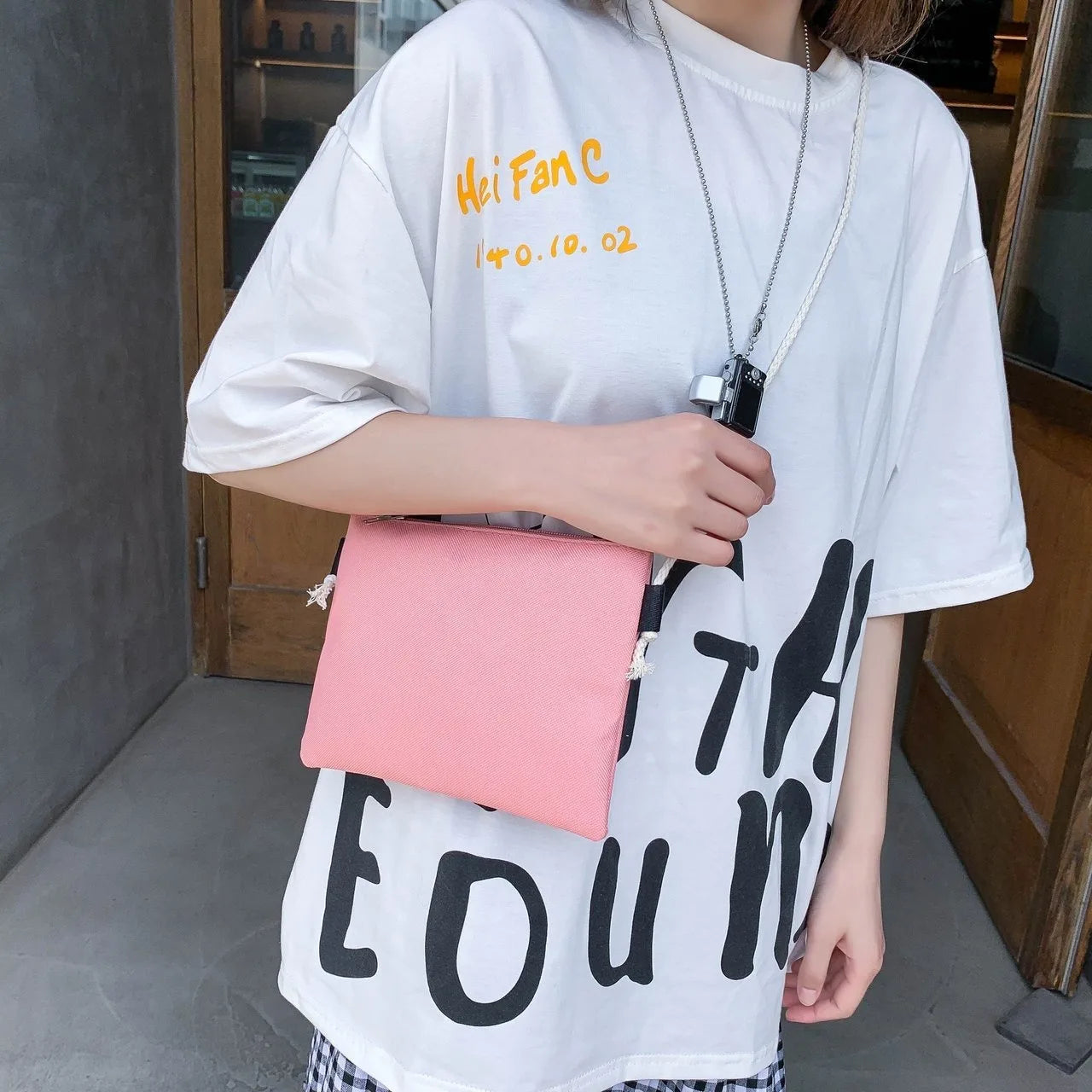 Four Piece Set of Student Backpack for Women in Korean Version Casual Canvas High School Campus with Large Capacity