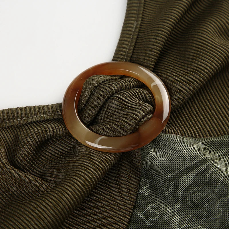 Rockmore Boho Vintage Print Mesh Patchwork Crop Top Women V Neck Camis Y2K Streetwear Female Coquette Aesthetic Clothes 2024