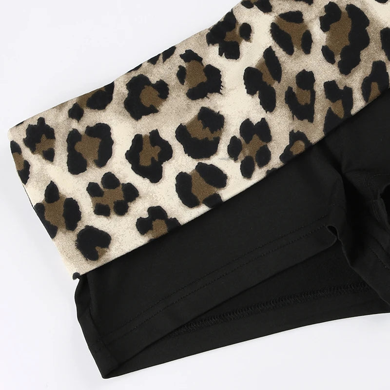Rockmore Leopard Contrast Patchwork Mini Shorts Low Rise Slim Sexy Bottoms Casual Skinny Women Hot Shorts Baddie Outfits 2025