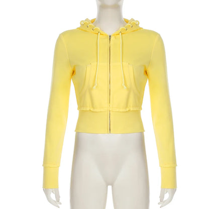 BIIKPIIK Drawstring Hooded Hoodie Suits Autumn Winter Solid Zipper Women Casual Pants Set Street Sporty Sweatshirt Two Piece Set