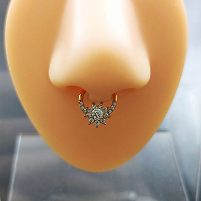 Flower CZ Zircon Septum Piercing Heart Gem Segment Nose Ring WaterDrop Daith Conch Clicker Hoop Earring 100% 316L Surgical Steel