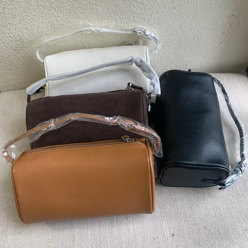 VIELINE Women's Pencil Bag Pillow Bag Genuine Leather Underarm Hobo Bag Day Clutches Ladies Simple Design Mini Purse