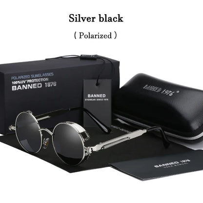 2022 HD Polarized Round Metal Sunglasses UV400 Men's Sun glasses Feminin Women's Vintage Gafas De Sol Metal Goggles With box silver black original box