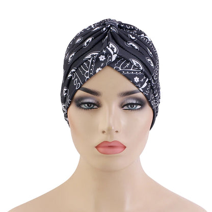 New Women Print Flower Knot Cancer Ruffle Chemo Hat Beanie scarf Turban Head Wrap Knitted Cap Hair Loss Accessories