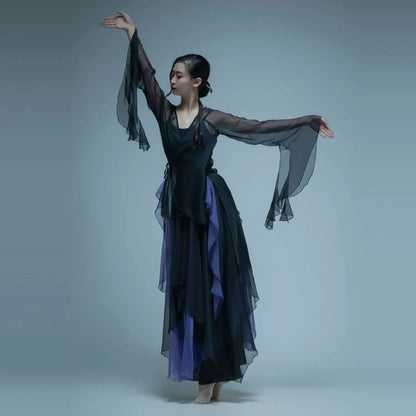 Classical Dance Costume For Women, Flowing Gauze Dress, Chinese Style Practice Outfit, Female Body Rhythm Gauze Dress, Martial Badiee Stylez