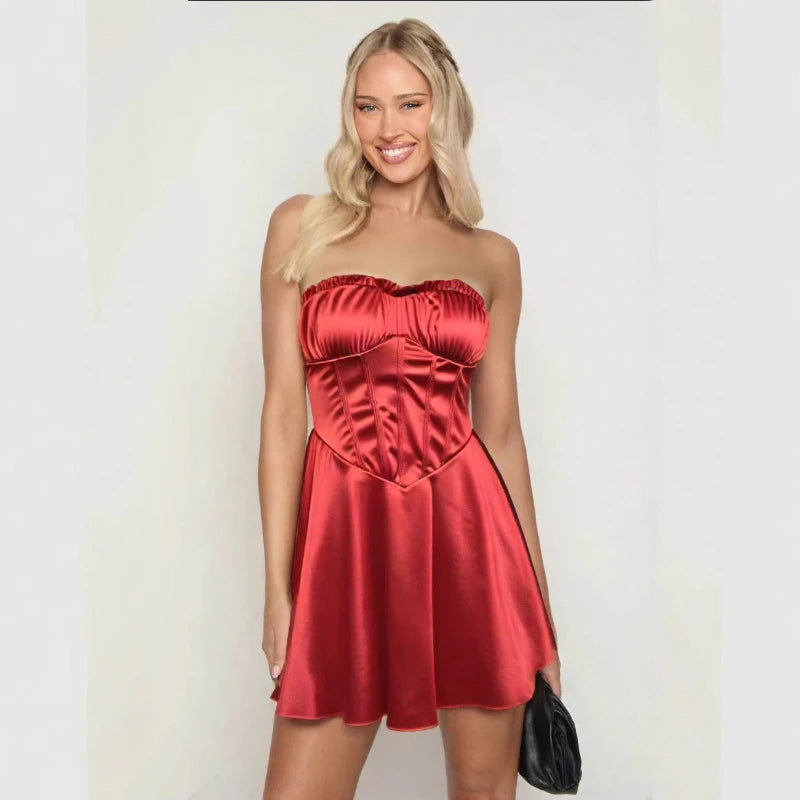 Sexy Mini Dress for Women European and American Style Fishbone Tank Top Cross-Border New Arrival Summer Fashion Female Clothing