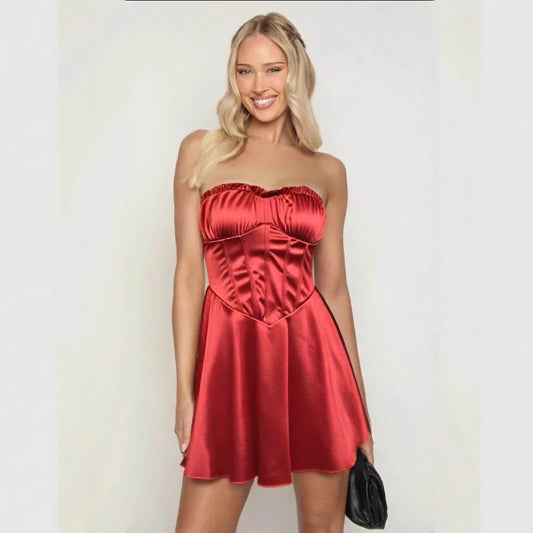 Sexy Mini Dress for Women European and American Style Fishbone Tank Top Cross-Border New Arrival Summer Fashion Female Clothing