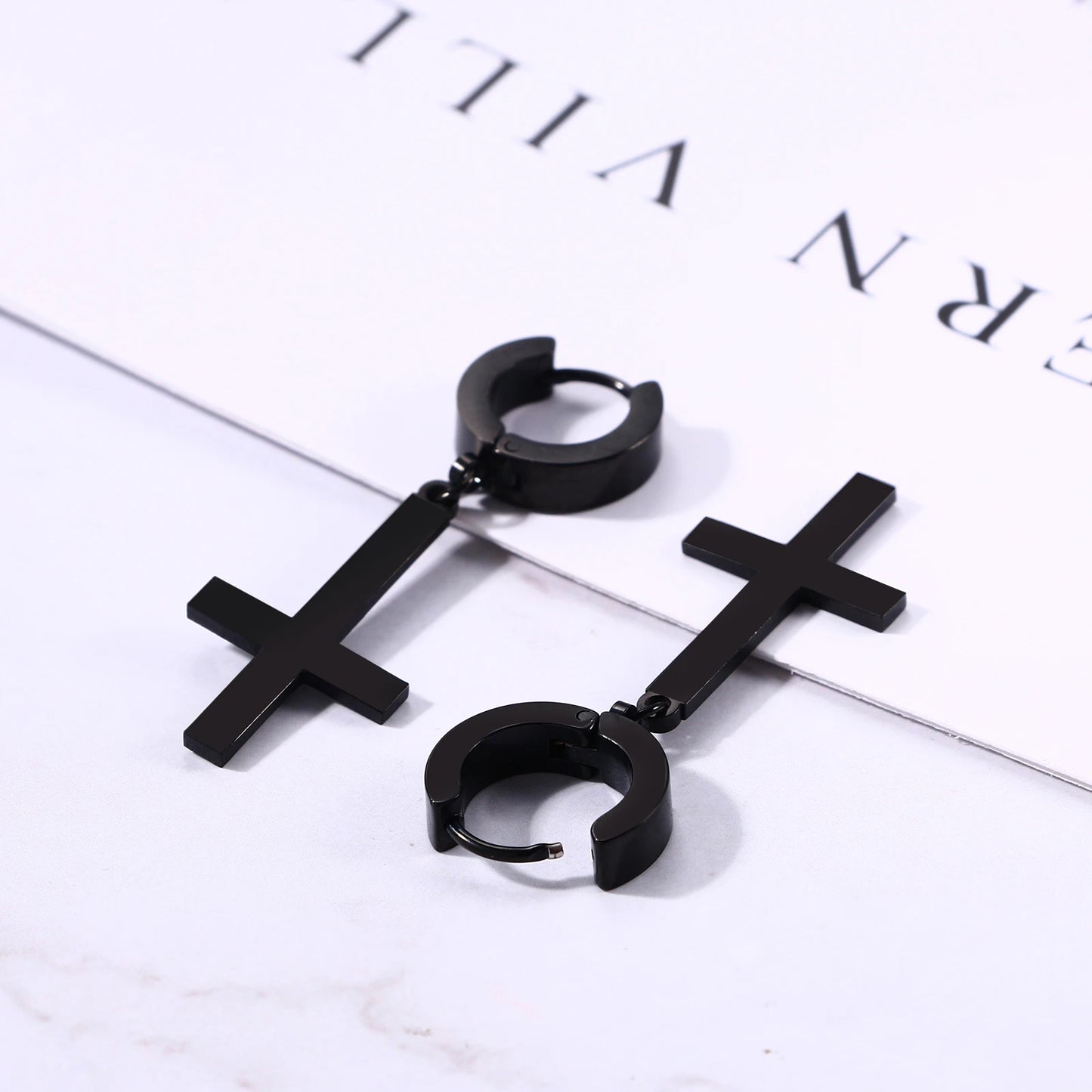 BONISKISS Men Women Stainless Steel Inverted Upside Down Cross Earring Church of Satan Temple Occult Satanic Witchy Stud Jewelry