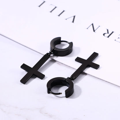 BONISKISS Men Women Stainless Steel Inverted Upside Down Cross Earring Church of Satan Temple Occult Satanic Witchy Stud Jewelry