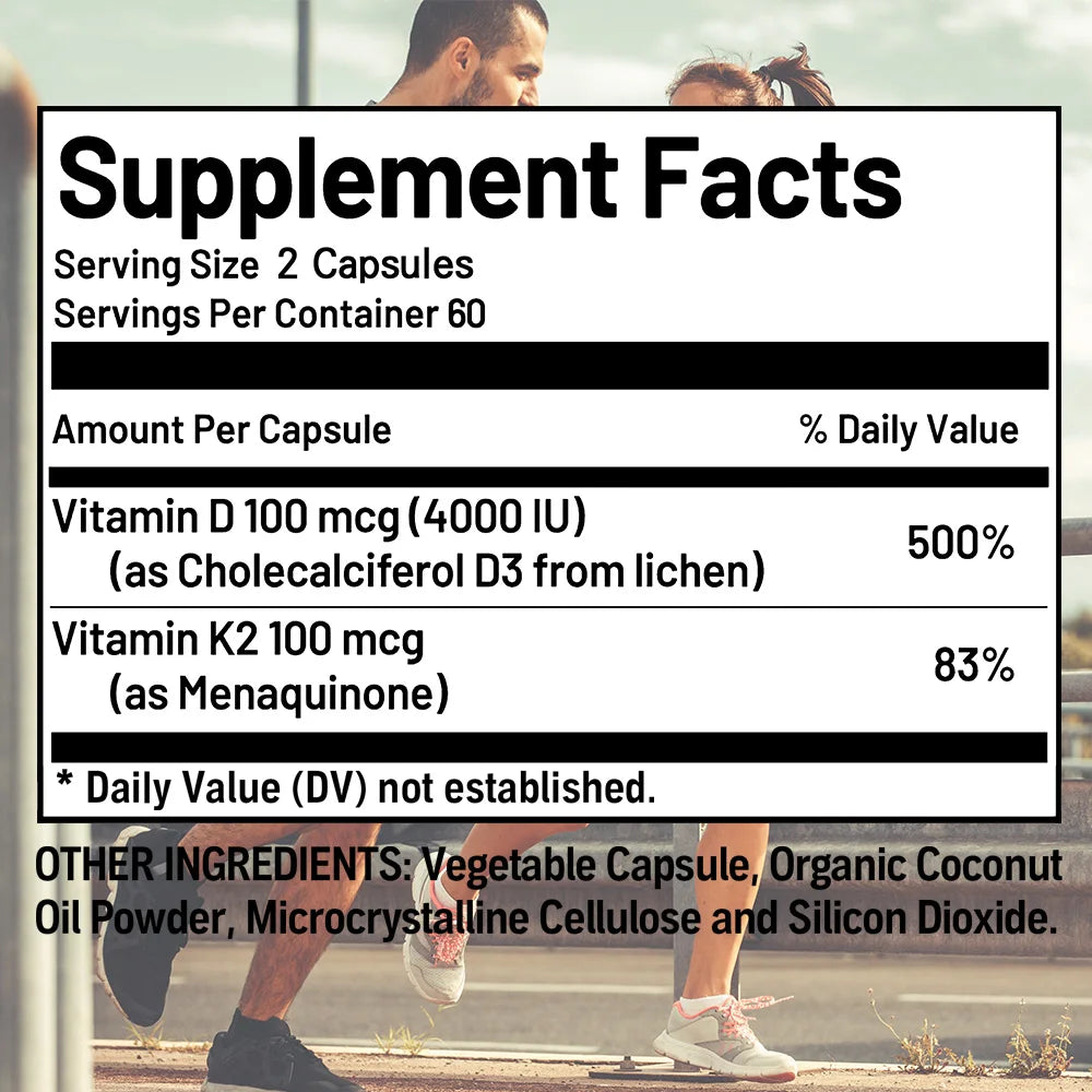 Vitamin D3 4000IU K2 100mcg Capsules Organic Coconut Oil Natural Ingredient,for Bone, Muscle Health, Promotes Immune Supplements