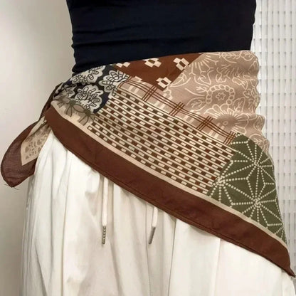 Y2k Bandana Cotton Floral Print Neckerchief Women Korean Cotton Linen Square Scarf Elegant Neck Scarves Small Wraps Bandana