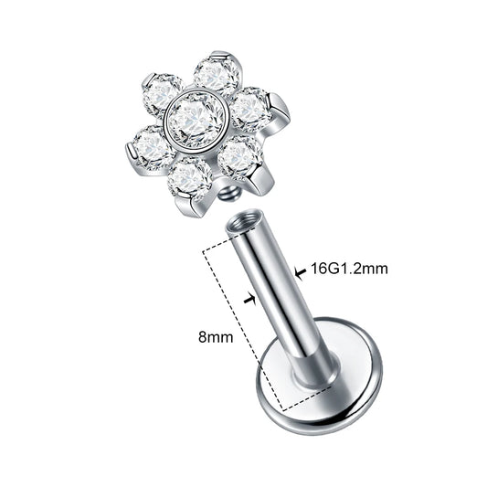 1PC Titanium Zircon Star Flower Labret Piercing for Women Cartilage Tragus Daith Helix Stud Earring Body Jewelry