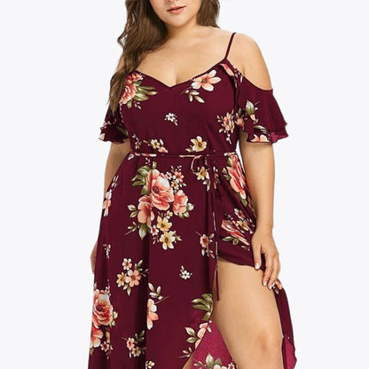 New Casual Fashion Printed Dress for Women Summer Flower Print Plus Size Dress Loose Fit Female Sling Dresses