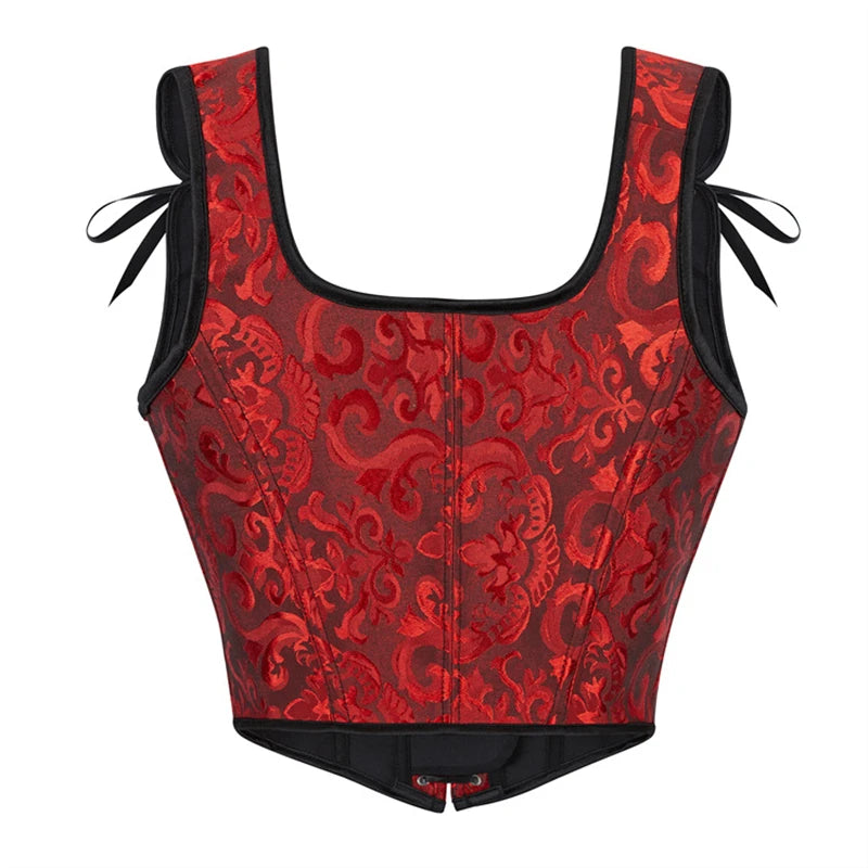 Blue Jacquard Corset Sexy Shoulder Straps Overbust Bustiers Crop Top Lace Up Brocade Vest Lingerie Gothic For Women Outfit