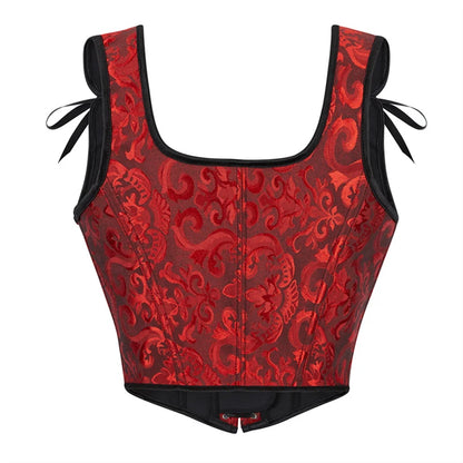 Blue Jacquard Corset Sexy Shoulder Straps Overbust Bustiers Crop Top Lace Up Brocade Vest Lingerie Gothic For Women Outfit