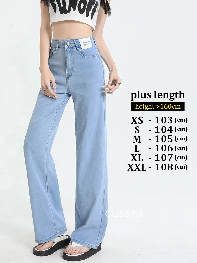 New Summer Soft Lyocell Jeans Women Blue Khaki White High Waist Straight Thin Wide Leg Denim Pants Y2k Loose Female Clothing 2XL Blue-plus