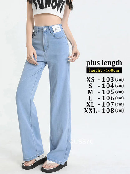 New Summer Soft Lyocell Jeans Women Blue Khaki White High Waist Straight Thin Wide Leg Denim Pants Y2k Loose Female Clothing 2XL Blue-plus
