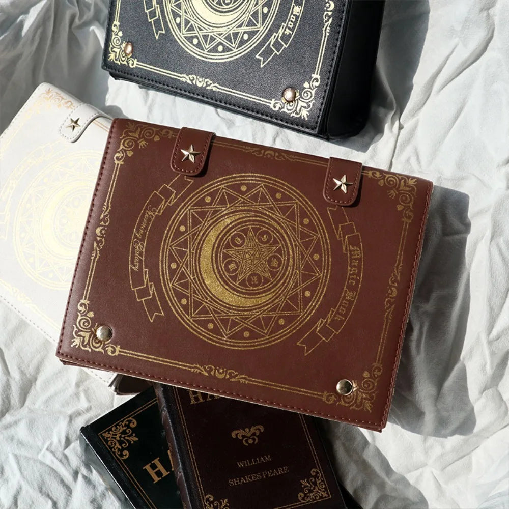 Kawaii Star Moon Badge Display Shoulder Bag Magic Book Design Transparent Window Women Messenger Bag PU Girls Ita-bag Lolita