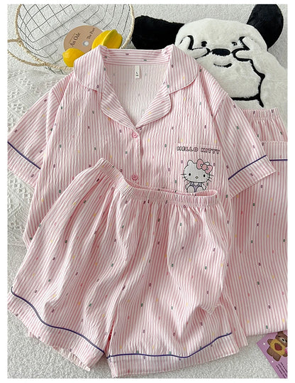 Summer Hello Kitty pajamas three-piece comfortable casual cartoon loungewear