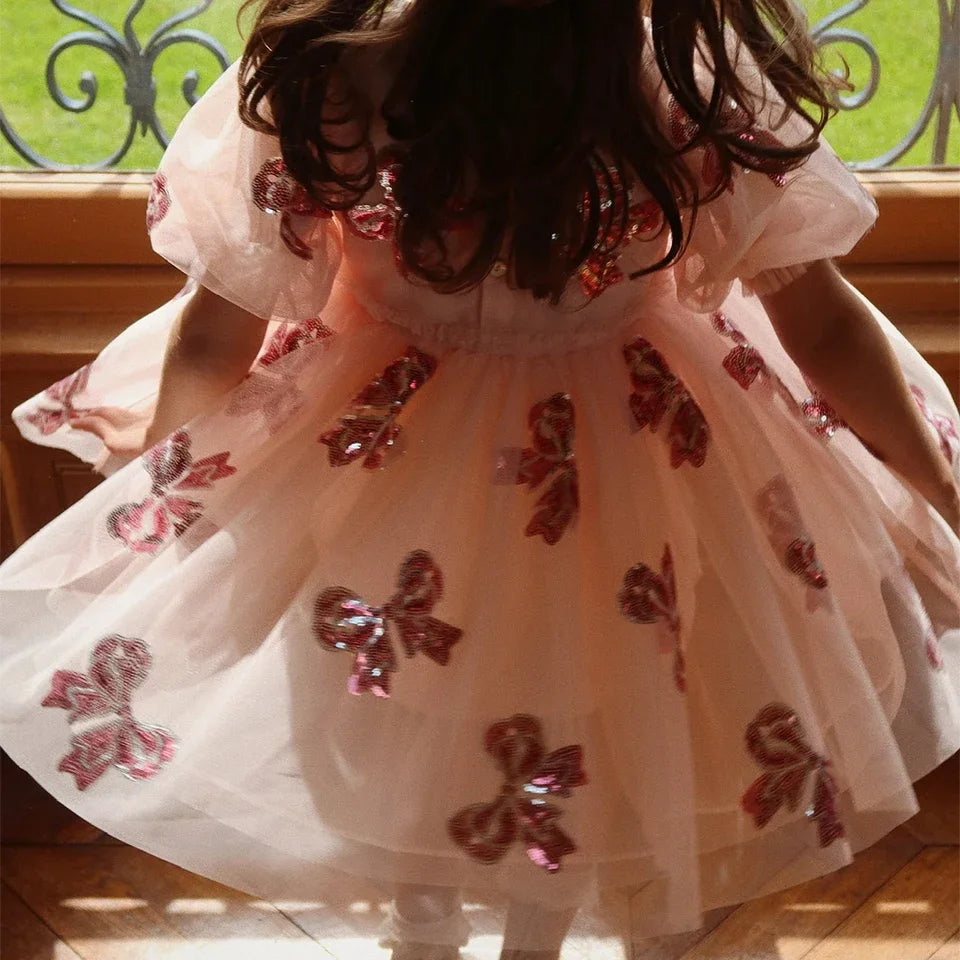 2025 Girls Party Princess Dress KS Kids Sequin Mesh Dresses Girl Full Print Dress Carnival Party Baby Cute Skirt Children Gifts