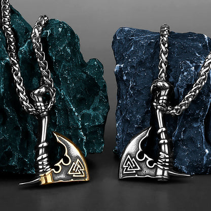 Nordic Retro Fashion Odin Viking Rune Axe High Quality Pendant Necklace Stainless Steel Rune Men and Women Amulet Necklace Gift Badiee Stylez