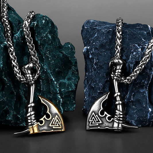 Nordic Retro Fashion Odin Viking Rune Axe High Quality Pendant Necklace Stainless Steel Rune Men and Women Amulet Necklace Gift Badiee Stylez