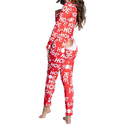 Sexy Pyjama Women's Jumpsuit Suit Button-down Front Back Butt Bum open Ass Flap Jumpsuit Loungewear Christmas Print Buttoned