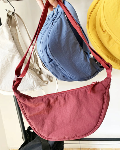 Casual Nylon Hobos Shoulder Bags for Women Lightweight Portable Ladies Crossbody Bag Simple Solid Color Female Handbags Purse