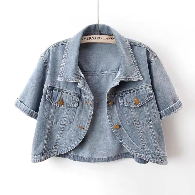 Summer New Joker Casual Short-sleeved Denim Jacket 2025 Women Short Blouse Shawl Waistcoat Female Jaqueta Jeans Feminina