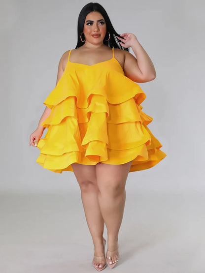 Elegant Chic Large Women Dresses Satin Summer Sexy Party Dress Strap Sleeveless Loose Plus Size Dresses Wholesale Dropshipping Yellow