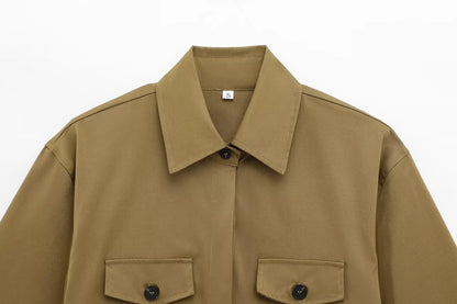 TFMLN Spring Summer New 2pcs Sets 2025 Women Solid Color Short Sleeve Shirts Pockets Tops Casual Shorts Sets