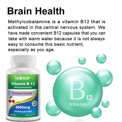 Vitamin B12 - Improve Mood, Improve Brain, Strengthen Nervous System, Increase Energy, Promote Metabolism, Maintain Heart Health