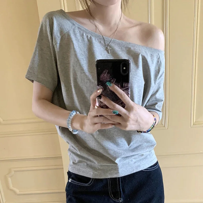 T-shirts Women Solid Simple Summer Casual Cleanfit Short Sleeve All-match Young Girls Streetwear Y2k Top Aesthetic Clothes Ins