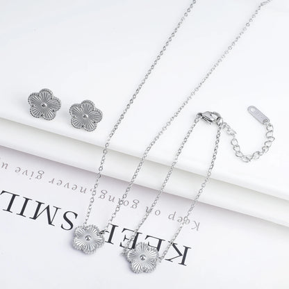 3Pcs Stainless Steel Hot Selling Gold Plated Clover Necklace Earrings Bracelet Jewelry Set Five Leaf Flower Jewelry For Women Jewelry Set 21