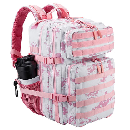 LHI 45L Tactical Backpack for Men and Women Large Athlete Gym Bag Outdoor Sports Hiking Survival Rucksack with Bottle Holder Pink tie-dye