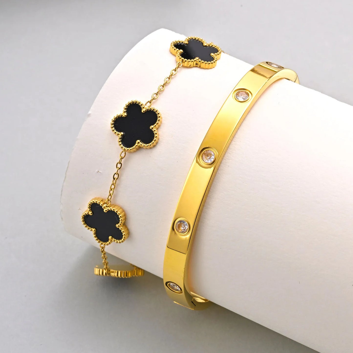 Vnox Exquisite 13mm Clover Bracelet Set for Women, Love Gift Bracelets for Wife Mothers Day Jewelry, Stainless Steel Cuff Bangle Badiee Stylez