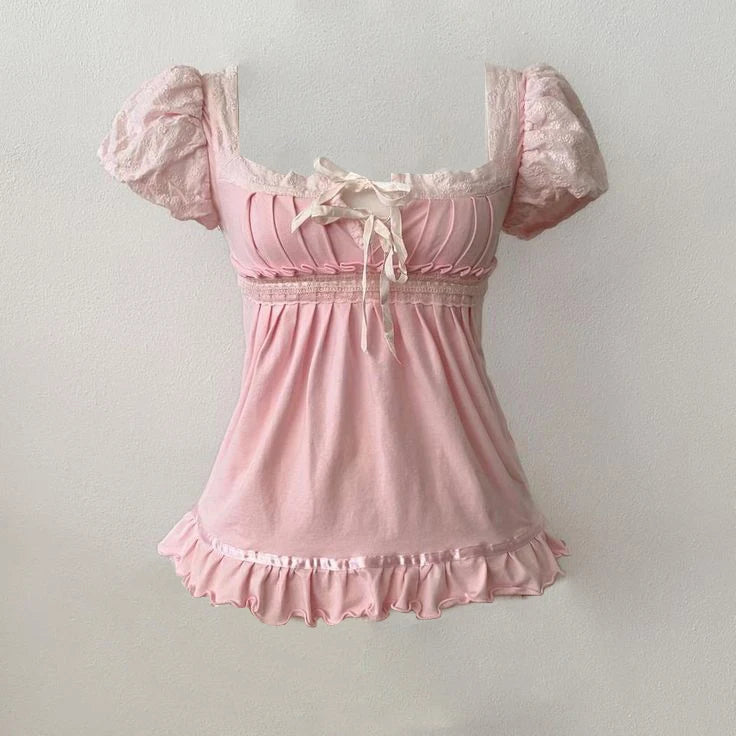 Polka dot Vintage Pink Hot Cute Dress Aesthetic Slim Y2K Short Sleeve Sundress Women Sweet Clothing Fashion Harajuku Lace Frock Pink 12