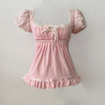 Polka dot Vintage Pink Hot Cute Dress Aesthetic Slim Y2K Short Sleeve Sundress Women Sweet Clothing Fashion Harajuku Lace Frock Pink 12