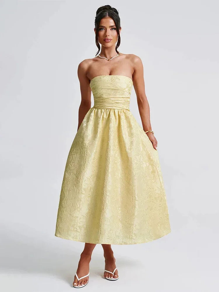 Strapless Backless Bodycon Sexy Dress Women  Elegant Evening Party Dress Jacquard Satin Long Summer Dress Vestidos Badiee Stylez