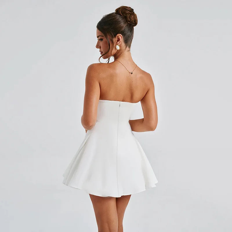 Sexy Strapless Bow Short White Dress Womens Off Shoulder A-line Luxury Black Mini Dresses Elegant Backless Gowns Birthday 2025