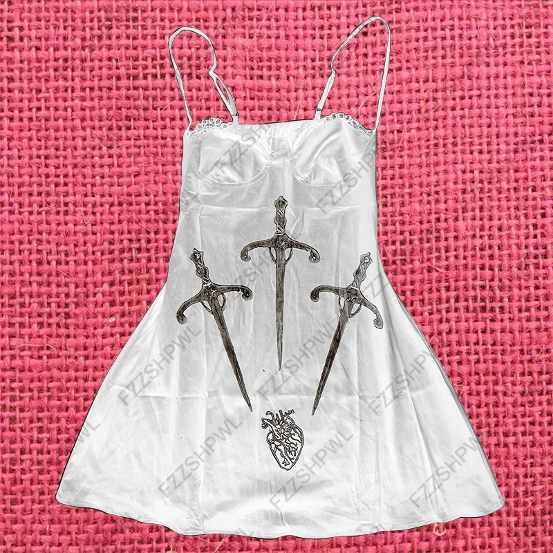 Y2K Dress Frock Hip Hop Grunge Goth Streetwear High street Pleated skirt Kawaii Unique Summer Cool Chic Dark style Jersey dress Bai 1