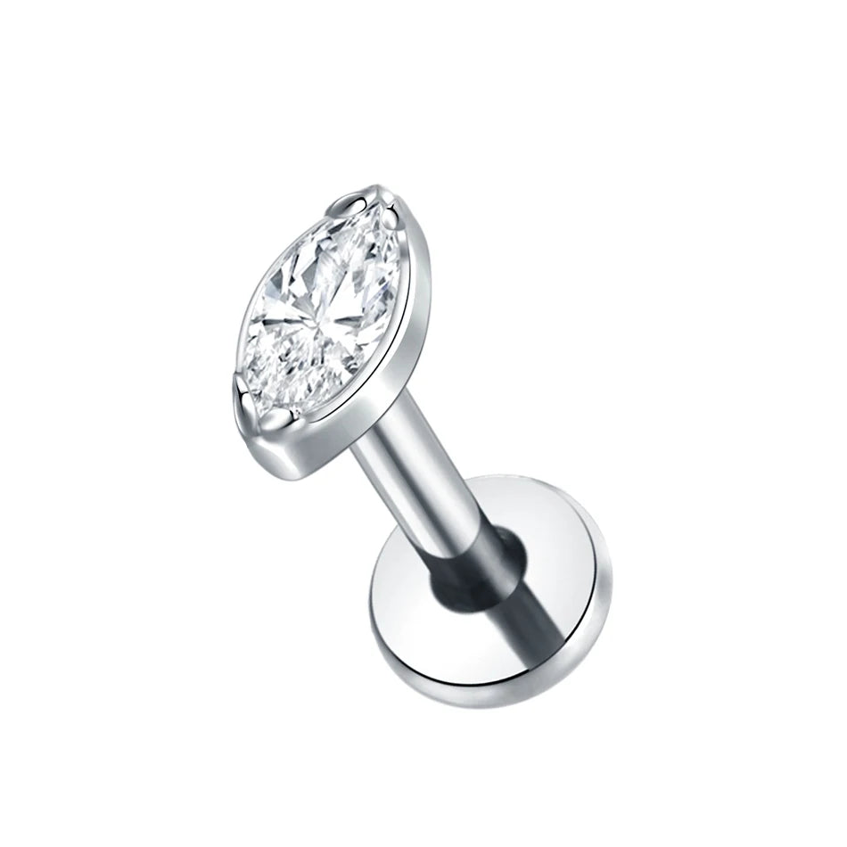 1PC Titanium Zircon Star Flower Labret Piercing for Women Cartilage Tragus Daith Helix Stud Earring Body Jewelry TC040-1 1.2x8mm