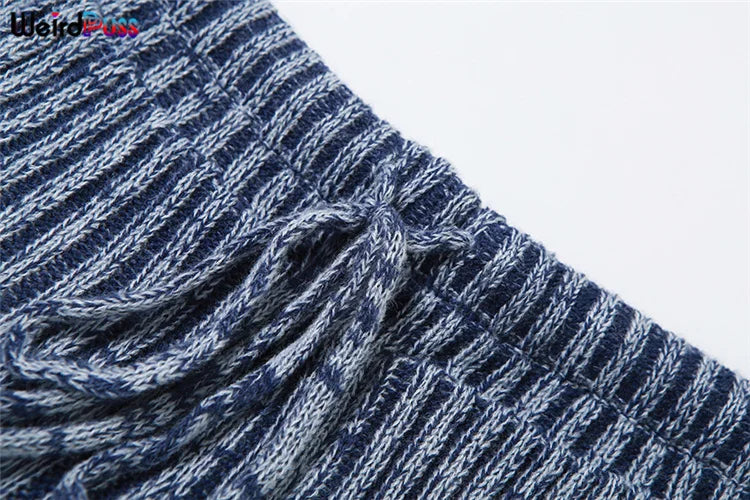 Weird Puss Patchwork Striped Women Casual 2 Piece Set Crochet Halter Low-Neck Vest+Pocket Pants Stretch Skinny Matching Suit Badiee Stylez