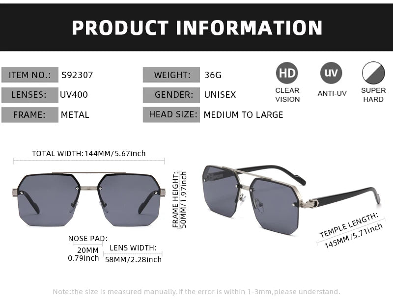 Fashion Half Frame Sunglasses Men Women Classic Big Business Sun Glasses Male Trendy Driving Shades