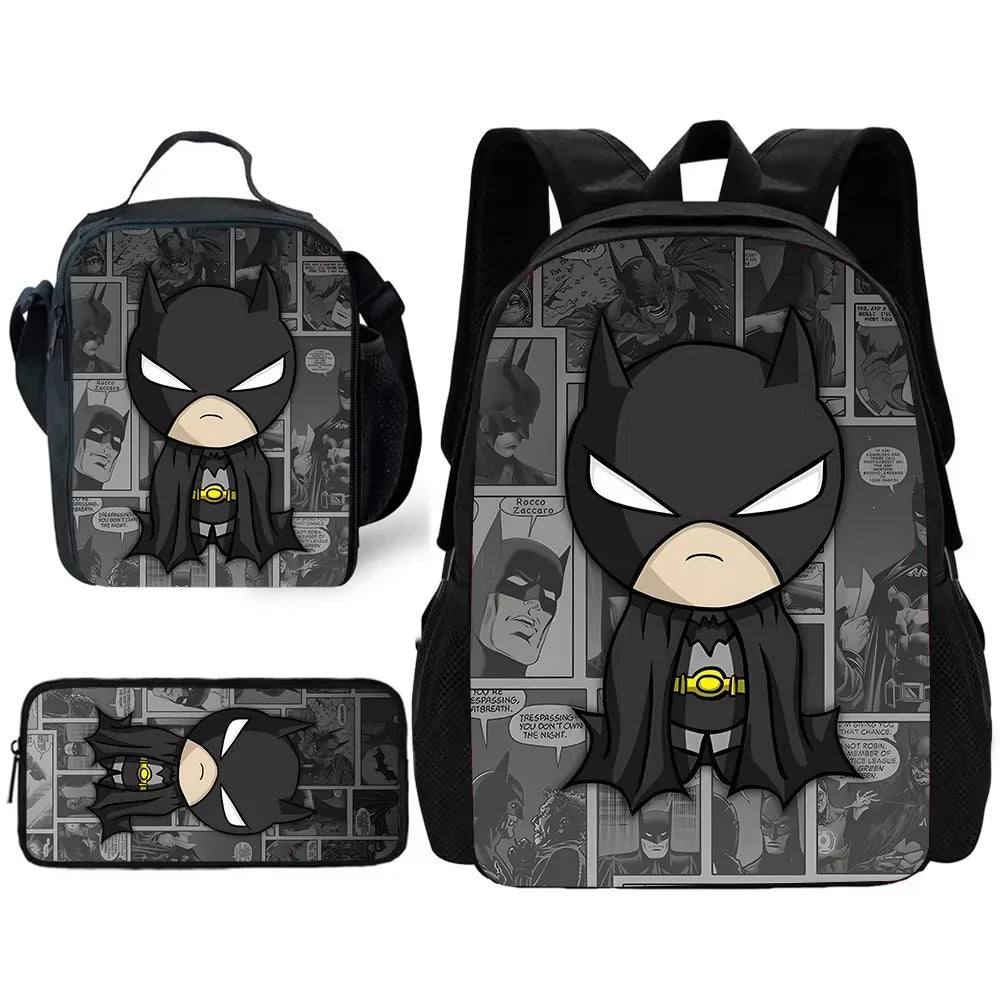 Child Superhero Batmans School Backpack with Lunch Bags ,Pencil Bags ,School Bags for Boys Girls Best Gift XHOO1-TZ-049-A7